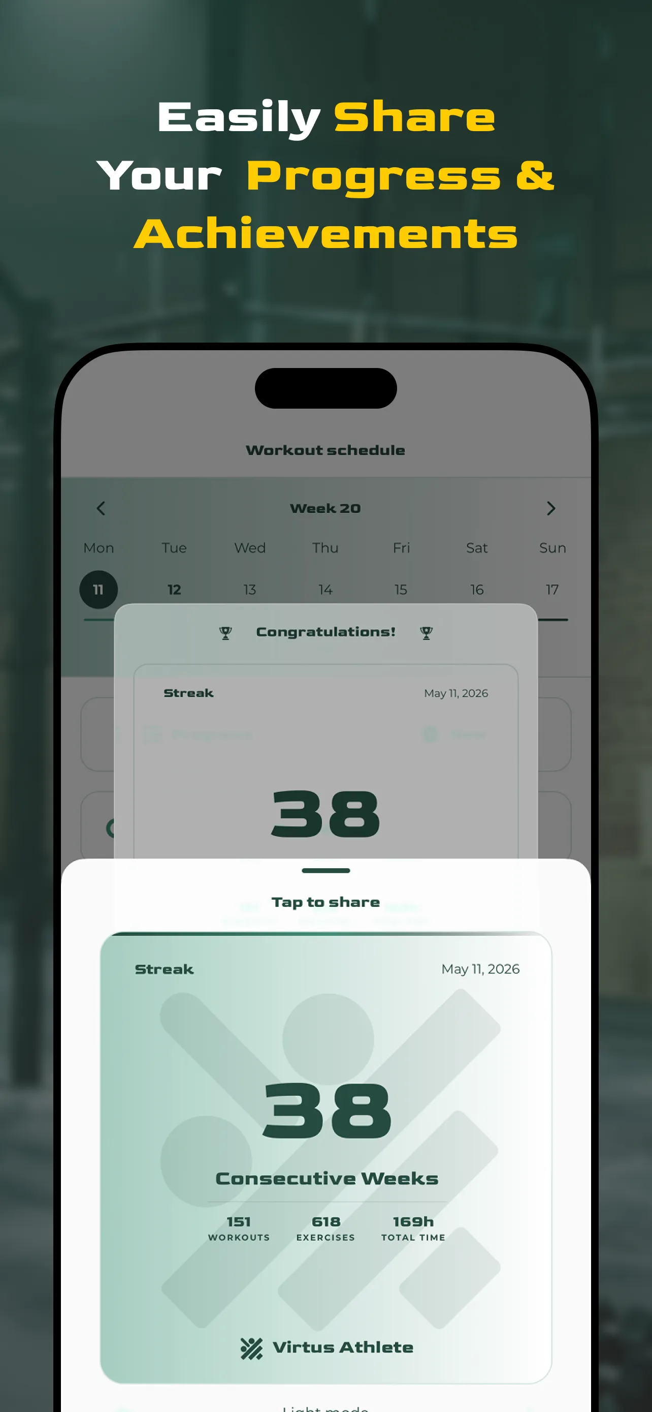 Virtus Athlete exercise history and progress charts